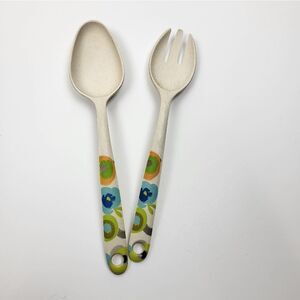 Bamboo Fiber Salad "Fork and Spoon" Serving Set with Floral Design